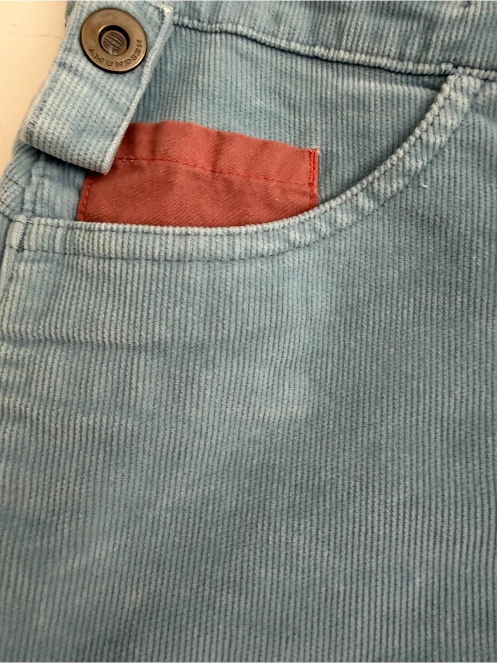 Amundsen Women’s Light Blue Corduroy Bike Shorts with Contrast Pocket SZ Large - Picture 3 of 7